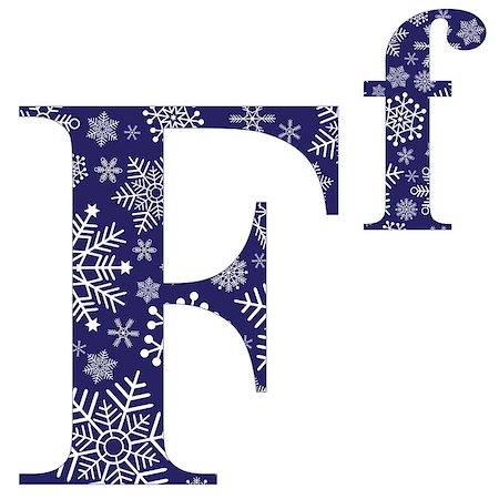 simsearch:400-08793078,k - Uppercase and lowercase letters of the English alphabet F with winter pattern carved snowflakes, vector Stockbilder - Microstock & Abonnement, Bildnummer: 400-08793964
