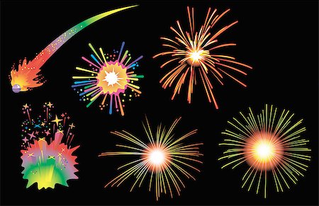 firecracker rocket - Fireworks, holiday salute in the night sky, vector illustration Stock Photo - Budget Royalty-Free & Subscription, Code: 400-08806107