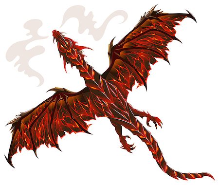 fire tail illustration - Dragon from lava, terrible creature breathing fire, vector illustration Stock Photo - Budget Royalty-Free & Subscription, Code: 400-08806103