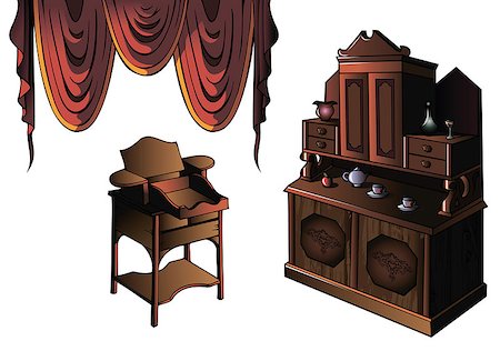 simsearch:400-06554714,k - Cupboard and desk of early XIX century, vector illustration Stock Photo - Budget Royalty-Free & Subscription, Code: 400-08806116