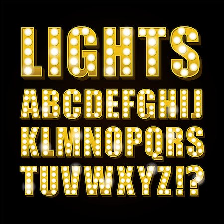 Vector yellow neon lamp letters font show casino and theather Stock Photo - Budget Royalty-Free & Subscription, Code: 400-08806146