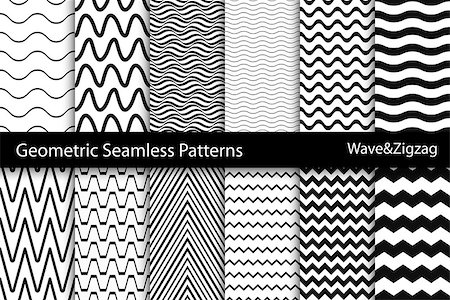 simsearch:400-08749182,k - Collection of geometric seamless patterns. Black and white wave, zigzag texture. Stock Photo - Budget Royalty-Free & Subscription, Code: 400-08806172