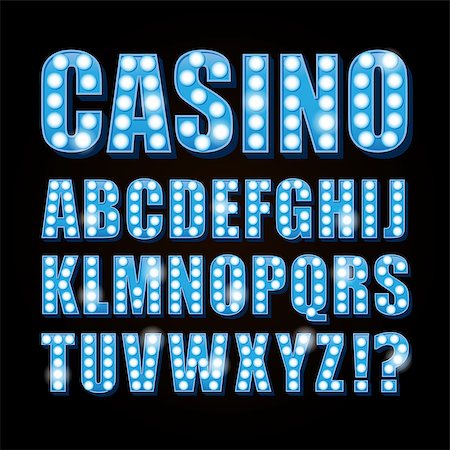 Vector blue neon lamp letters font show casino and theather Stock Photo - Budget Royalty-Free & Subscription, Code: 400-08806267