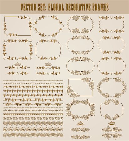 simsearch:400-05911971,k - Vector set of decorative hand drawn seamless border, divider, frame with floral elements, crowns for design invitation, greeting, wedding, gift card, menu. Filigree page decoration in vintage style. Stock Photo - Budget Royalty-Free & Subscription, Code: 400-08806314
