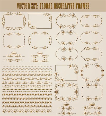simsearch:400-05911971,k - Vector set of decorative hand drawn seamless border, divider, frame with floral elements, crowns for design invitation, greeting, wedding, gift card, menu. Filigree page decoration in vintage style. Stock Photo - Budget Royalty-Free & Subscription, Code: 400-08806313