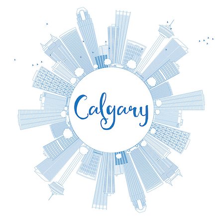 Outline Calgary Skyline with Blue Buildings and Copy Space. Vector Illustration. Business travel and tourism concept with place for text. Image for presentation, banner, placard and web site. Stock Photo - Budget Royalty-Free & Subscription, Code: 400-08806559