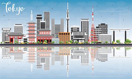 people japan big city - Tokyo Skyline with Gray Buildings, Blue Sky and Reflections. Vector Illustration. Business Travel and Tourism Concept with Modern Architecture. Image for Presentation Banner Placard and Web Site. Stock Photo - Budget Royalty-Free & Subscription, Code: 400-08806550