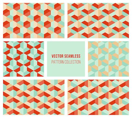 simsearch:400-08673224,k - Vector Seamless Abstract Geometric Hexagonal Pattern Collection in Teal and Red Background Stock Photo - Budget Royalty-Free & Subscription, Code: 400-08806736