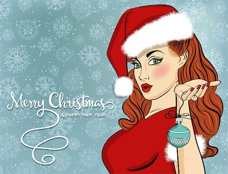 simsearch:400-04147489,k - Pop art Santa girl. Pin up Santa girl. Santa Girl with speech bubble. Christmas card. Vector illustration Photographie de stock - Aubaine LD & Abonnement, Code: 400-08806944