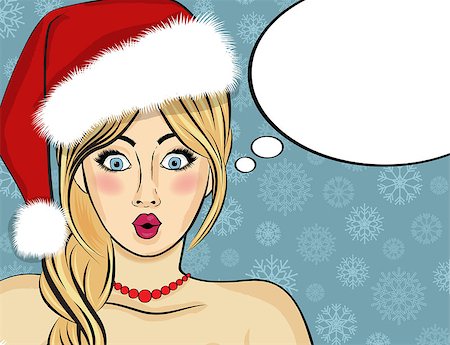 simsearch:400-04147489,k - Pop art Santa girl. Pin up Santa girl. Santa Girl with speech bubble. Christmas card. Vector illustration Photographie de stock - Aubaine LD & Abonnement, Code: 400-08806946