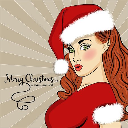 simsearch:400-04147489,k - Pop art Santa girl. Pin up Santa girl. Christmas card. Vector illustration Photographie de stock - Aubaine LD & Abonnement, Code: 400-08806947