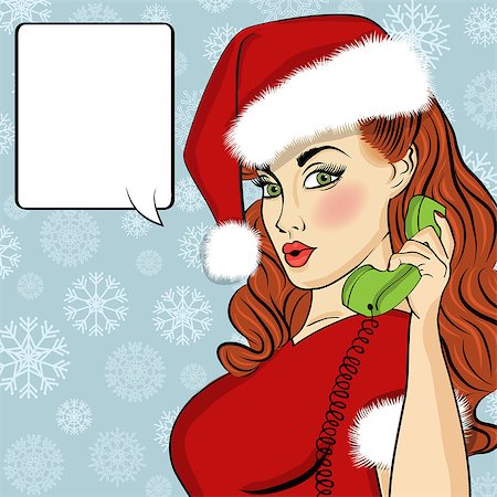 simsearch:400-04147489,k - Pop art Santa girl. Pin up Santa girl. Santa Girl with speech bubble. Christmas card. Vector illustration Photographie de stock - Aubaine LD & Abonnement, Code: 400-08806953