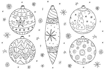 drawing of christmas gift wraps - Christmas balls collection in doodle style.Hand drawn vector illustration. Stock Photo - Budget Royalty-Free & Subscription, Code: 400-08807007