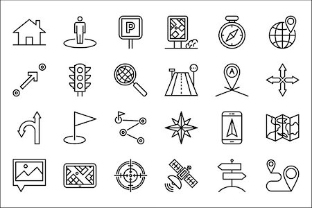 simsearch:400-07102775,k - Navigation Thin Line Related Icons Set on White Background. Simple Mono Linear Pictogram Pack Stroke Vector Logo Concept for Web Graphics. Editable Stroke. 48x48 Pixel Perfect. Stock Photo - Budget Royalty-Free & Subscription, Code: 400-08807052