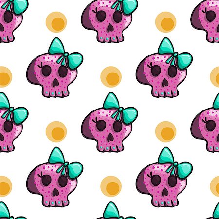simsearch:400-06084708,k - Seamless pattern with cartoon skulls. Cute illustration Stock Photo - Budget Royalty-Free & Subscription, Code: 400-08807070