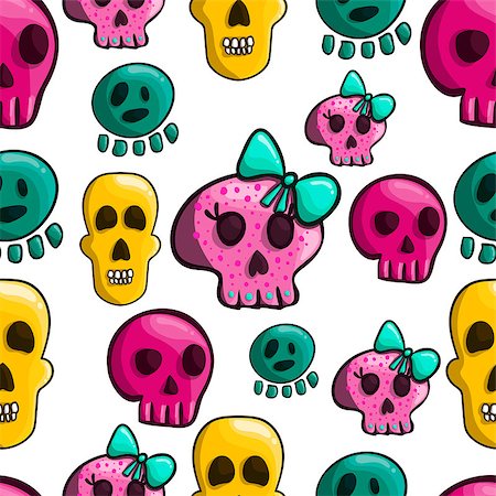 simsearch:400-06084708,k - Seamless pattern with cartoon skulls. Cute illustration Stock Photo - Budget Royalty-Free & Subscription, Code: 400-08807073