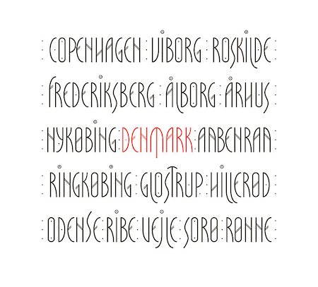 Lettering set of Denmark s main cities names in Nordic art deco style. Vector illustration. Stock Photo - Budget Royalty-Free & Subscription, Code: 400-08807082