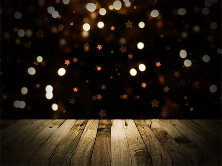 simsearch:400-09068018,k - 3D render of a wooden table with a defocussed Christmas bokeh lights in the background Stock Photo - Budget Royalty-Free & Subscription, Code: 400-08807222
