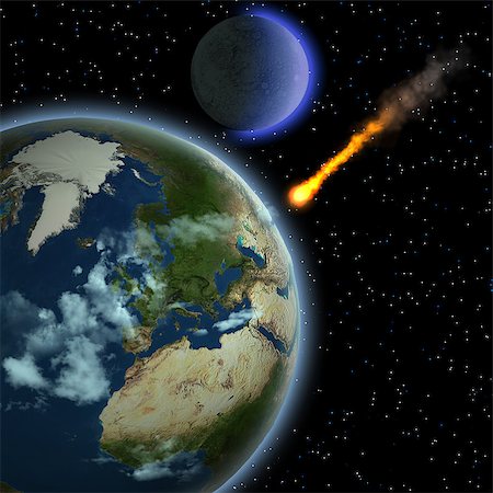 simsearch:400-06425552,k - A meteor hits Earth's atmosphere and heats up as it hurtles to the surface of our planet. Photographie de stock - Aubaine LD & Abonnement, Code: 400-08807305