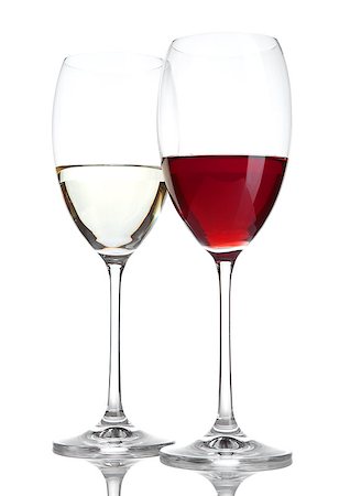 simsearch:400-04232915,k - Glass of red and white wine with reflection on white background Stock Photo - Budget Royalty-Free & Subscription, Code: 400-08807316