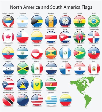 Glossy button flags of American continent Stock Photo - Budget Royalty-Free & Subscription, Code: 400-08807452