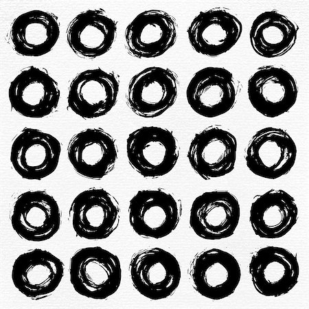 25 circle form black brush stroke. Drawing created in ink sketch handmade technique. Shapes on white paper watercolor texture background. Vector illustration design element in 8 eps Stock Photo - Budget Royalty-Free & Subscription, Code: 400-08807579