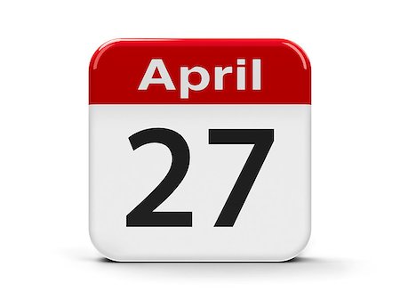 Calendar web button - Twenty Seventh of April, three-dimensional rendering Stock Photo - Budget Royalty-Free & Subscription, Code: 400-08807797