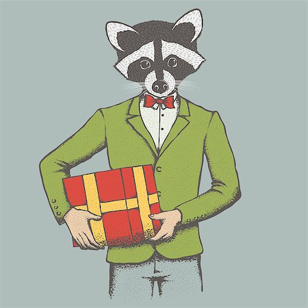 simsearch:400-09080795,k - Raccoon vector illustration. Raccoon in human suit. Adorable mammal raccoon vector character Stock Photo - Budget Royalty-Free & Subscription, Code: 400-08808316