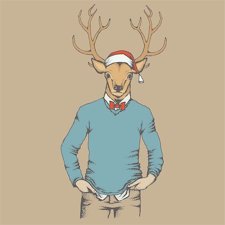 simsearch:400-09080674,k - Christmas Deer vector illustration. Reindeer in human sweatshirt Foto de stock - Super Valor sin royalties y Suscripción, Código: 400-08808311