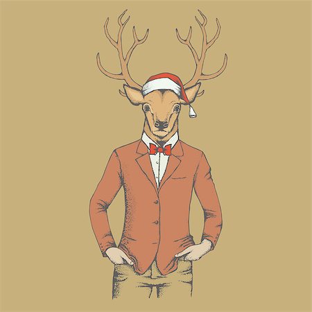 simsearch:400-09080674,k - Christmas Deer vector illustration. Reindeer in human suit Foto de stock - Super Valor sin royalties y Suscripción, Código: 400-08808313
