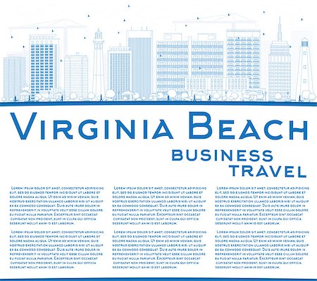 simsearch:400-08681071,k - Outline Virginia Beach (Virginia) Skyline with Blue Buildings. Vector Illustration. Business Travel and Tourism Concept. Image for Presentation, Banner, Placard and Web Site. Stock Photo - Budget Royalty-Free & Subscription, Code: 400-08808453