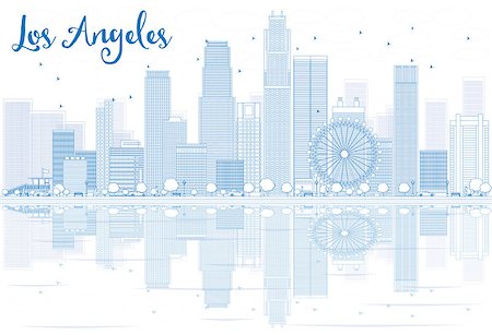 Outline Los Angeles skyline with blue buildings and reflections. Vector illustration. Business travel and tourism concept with place for text. Image for presentation, banner, placard and web site. Foto de stock - Royalty-Free Super Valor e Assinatura, Número: 400-08808601