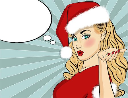 simsearch:400-04147489,k - Pop art Santa girl. Pin up Santa girl. Santa Girl with speech bubble. Christmas card. Vector illustration Photographie de stock - Aubaine LD & Abonnement, Code: 400-08809059