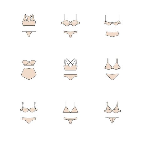simsearch:400-04837277,k - Vector ladies underwear icons. Bras and panties, modern, retro, sexy, sporty, every day icons set Fotografie stock - Microstock e Abbonamento, Codice: 400-08809823