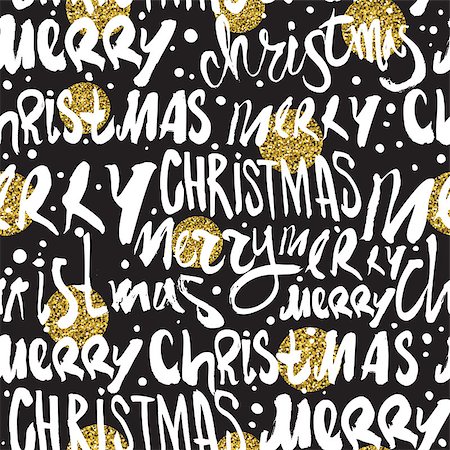 simsearch:400-08814672,k - Seamless Merry Christmas pattern. Festive Happy New Year gold glittering lettering design. Vector youth contemporary illustration Stock Photo - Budget Royalty-Free & Subscription, Code: 400-08809867