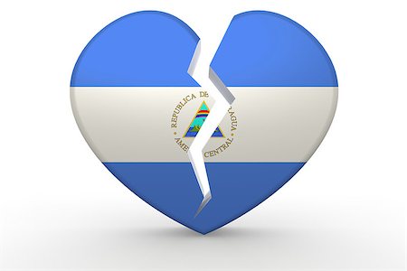 Broken white heart shape with Nicaragua flag, 3D rendering Stock Photo - Budget Royalty-Free & Subscription, Code: 400-08809964