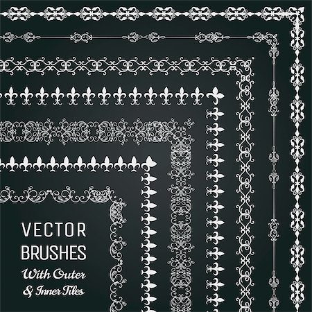 Collection of Vector Pattern Brushes with Outer and Inner Tiles. Chalk Drawing Outlined Hand Drawn Vintage Seamless Line Borders, Frames, Corners on Chalkboard Texture. Vector Illustration Stock Photo - Budget Royalty-Free & Subscription, Code: 400-08814024