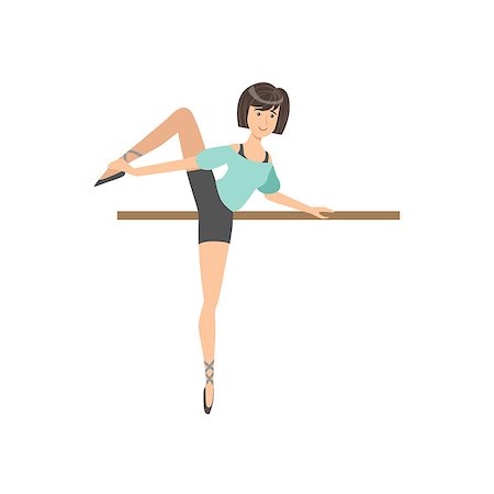 Girl In Training Outfit In Ballet Dance Class Exercising With The Pole. Flat Simplified Childish Style Classic Dance Position Illustration Isolated On White Background. Stock Photo - Budget Royalty-Free & Subscription, Code: 400-08814027