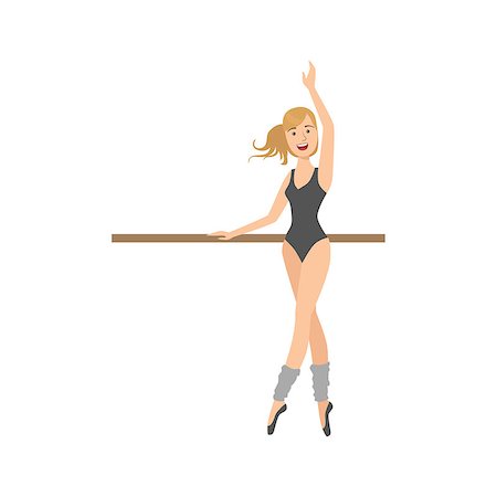 Girl In Body Suit In Ballet Dance Class Exercising With The Pole. Flat Simplified Childish Style Classic Dance Position Illustration Isolated On White Background. Stock Photo - Budget Royalty-Free & Subscription, Code: 400-08814029