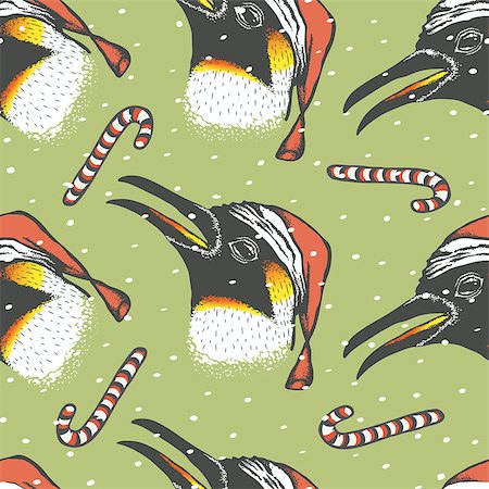 Penguin vector illustration. Illustration of cute antarctic penguin. Christmas Penguin vector in Santa hat Stock Photo - Budget Royalty-Free & Subscription, Code: 400-08814043