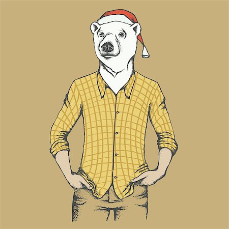 simsearch:400-09080674,k - Christmas white polar bear vector illustration. White polar bear in human suit. Christmas Polar bear in Santa hat Foto de stock - Super Valor sin royalties y Suscripción, Código: 400-08814054