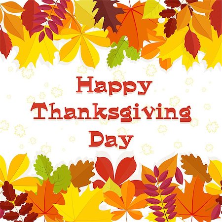 Happy Thanksgiving day banner. Autumn leaves frame for holiday text on white background. Family traditional holiday illustration Foto de stock - Royalty-Free Super Valor e Assinatura, Número: 400-08814078