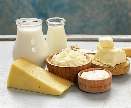 simsearch:400-08296754,k - Assorted dairy products (milk, yogurt, cottage cheese, sour cream) rustic still life Stock Photo - Budget Royalty-Free & Subscription, Code: 400-08814298