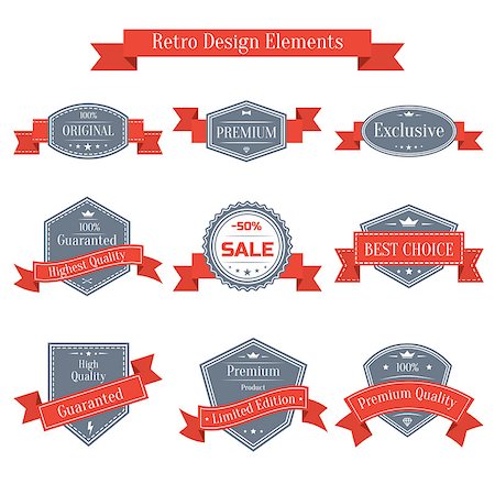 simsearch:400-07774625,k - Vector vintage set of labels with red ribbons. Design elements collection. Banners templates in retro style Photographie de stock - Aubaine LD & Abonnement, Code: 400-08814346