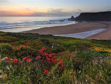 simsearch:400-09011314,k - Pink sunset ocean scenery and summer Odeceixe beach (Aljezur, Algarve, Portugal). Stockbilder - Microstock & Abonnement, Bildnummer: 400-08814408