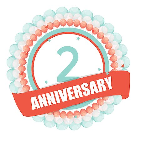 Cute Template 2 Years Anniversary with Balloons and Ribbon Vector Illustration EPS10 Stock Photo - Budget Royalty-Free & Subscription, Code: 400-08814574