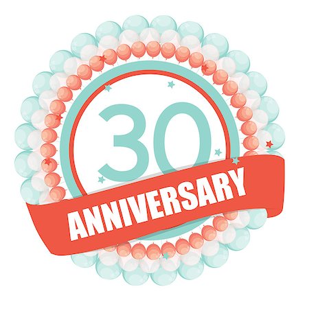 Cute Template 30 Years Anniversary with Balloons and Ribbon Vector Illustration EPS10 Stock Photo - Budget Royalty-Free & Subscription, Code: 400-08814579