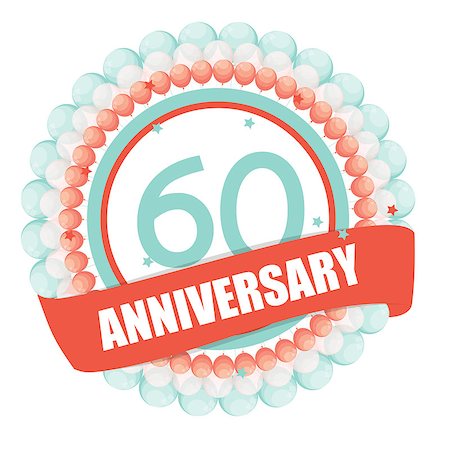 Cute Template 60 Years Anniversary with Balloons and Ribbon Vector Illustration EPS10 Stock Photo - Budget Royalty-Free & Subscription, Code: 400-08814580