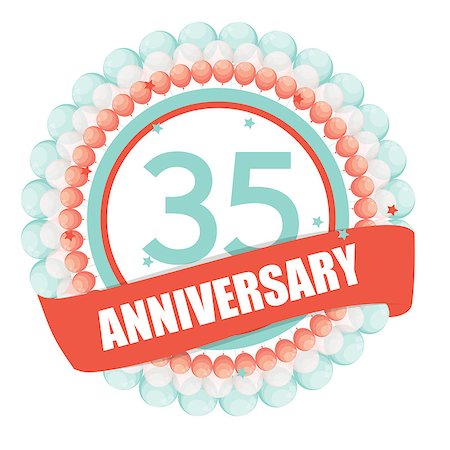 Cute Template 35 Years Anniversary with Balloons and Ribbon Vector Illustration EPS10 Stock Photo - Budget Royalty-Free & Subscription, Code: 400-08814581