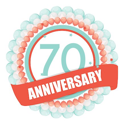 Cute Template 70 Years Anniversary with Balloons and Ribbon Vector Illustration EPS10 Stock Photo - Budget Royalty-Free & Subscription, Code: 400-08814582